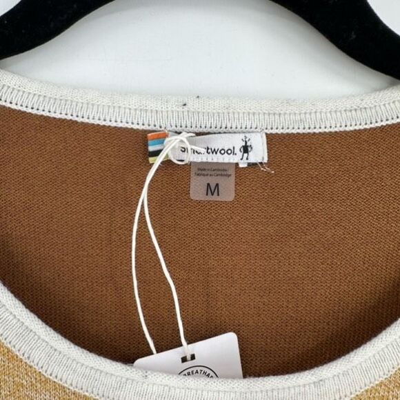 NWT Smartwool Women's Knit Wool Blend LS Tan Brown White Pullover Sweater Medium - Picture 4 of 9